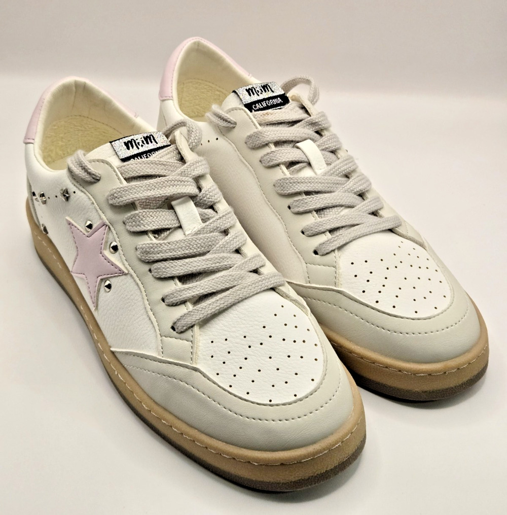 Mi.iM “Avery” Women’s Sneakers 8.5 White Pink Star Casual Leather Low Top Shoes